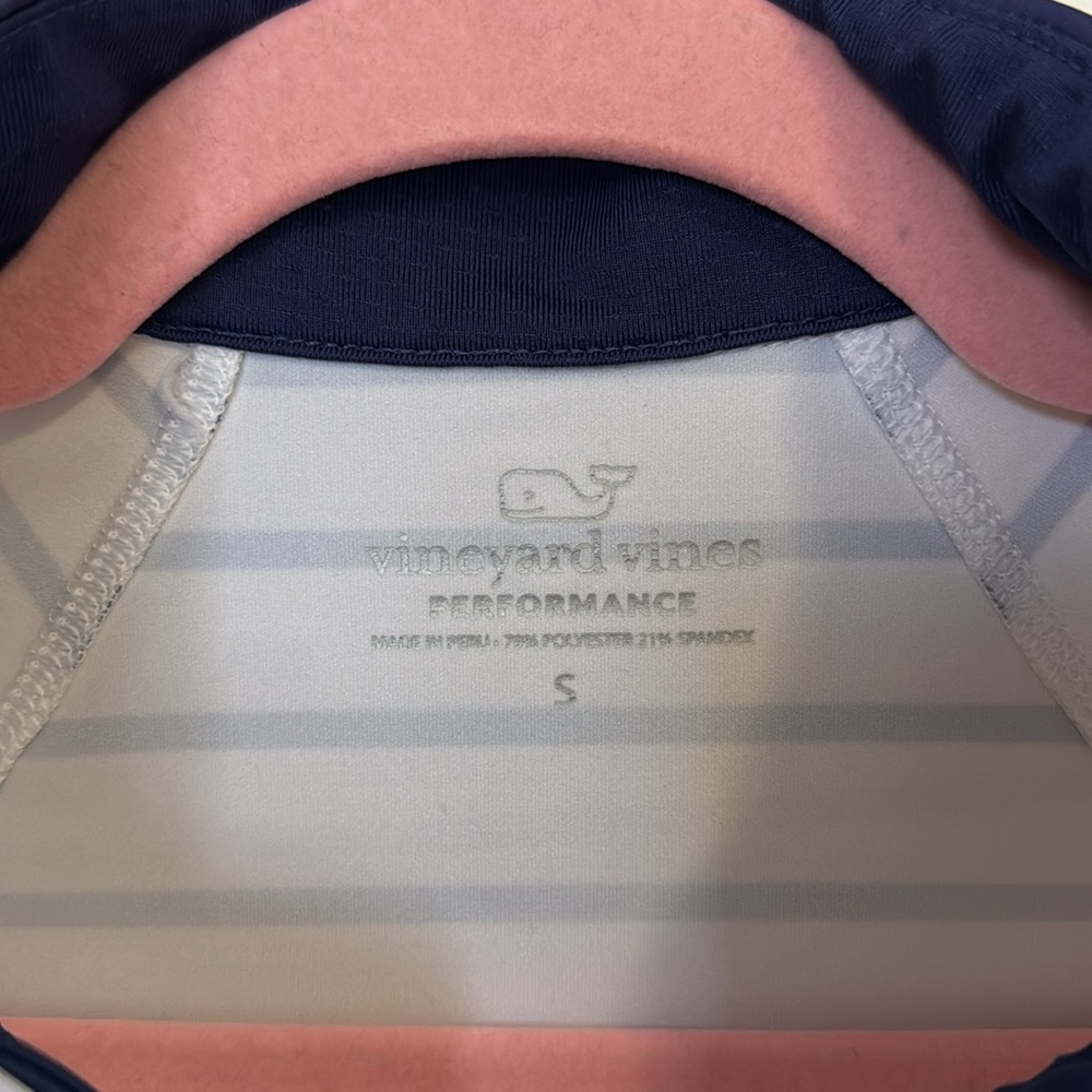 Vineyard Vines Navy and White Striped Quarter-Zip Pullover - Picture 3 of 7